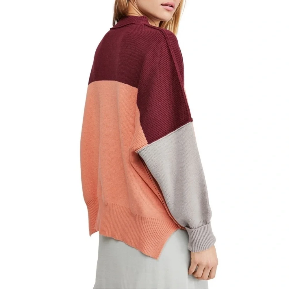 Free People Easy Street Sweater Size XS Color Block Pullover Ribbed Knit Relaxed